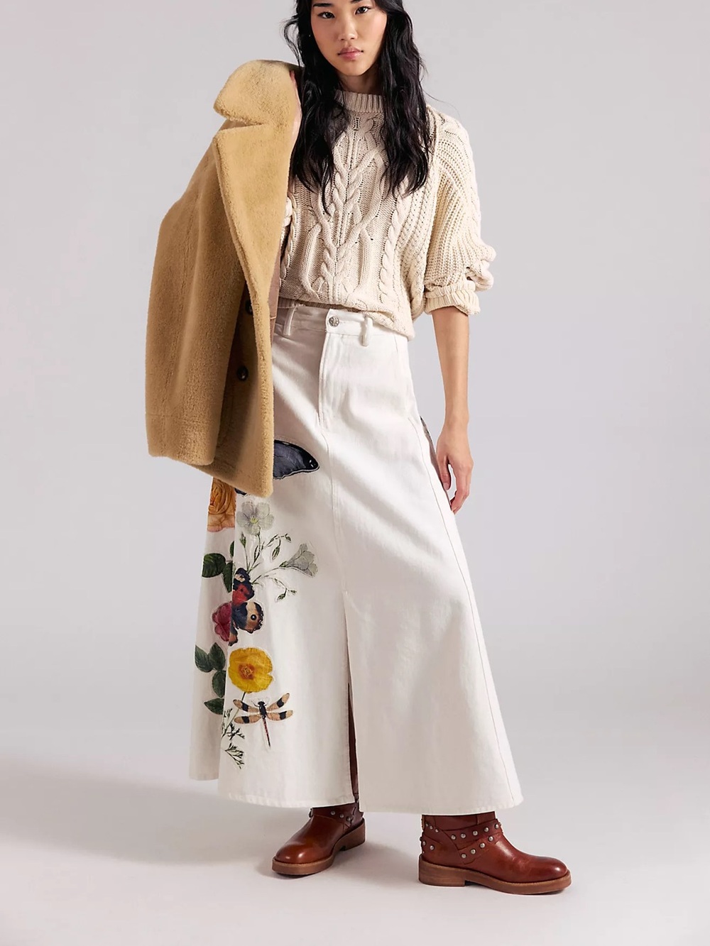 Free people Denim And Bone Floral Denim Maxi Skirt - Picture 2 of 8